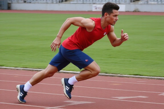 Un athlète en pleine course, symbolisant l'énergie et la performance sportive.