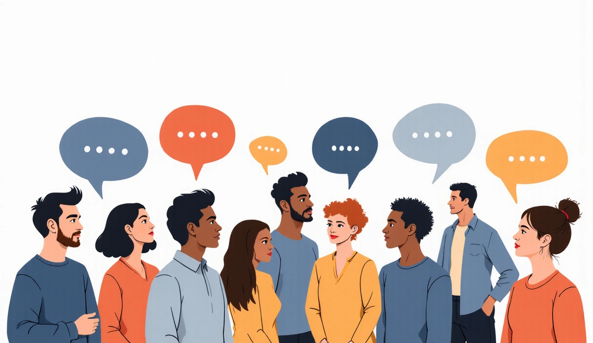 Une illustration de personnes posant des questions et obtenant des réponses, symbolisant une FAQ.