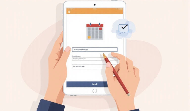 Illustration d'une personne remplissant un formulaire en ligne pour un rendez-vous