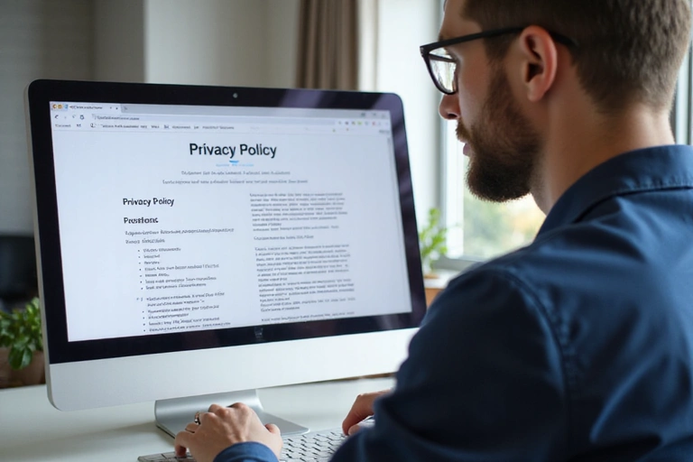 Personne consultant des documents de confidentialité sur un écran d'ordinateur